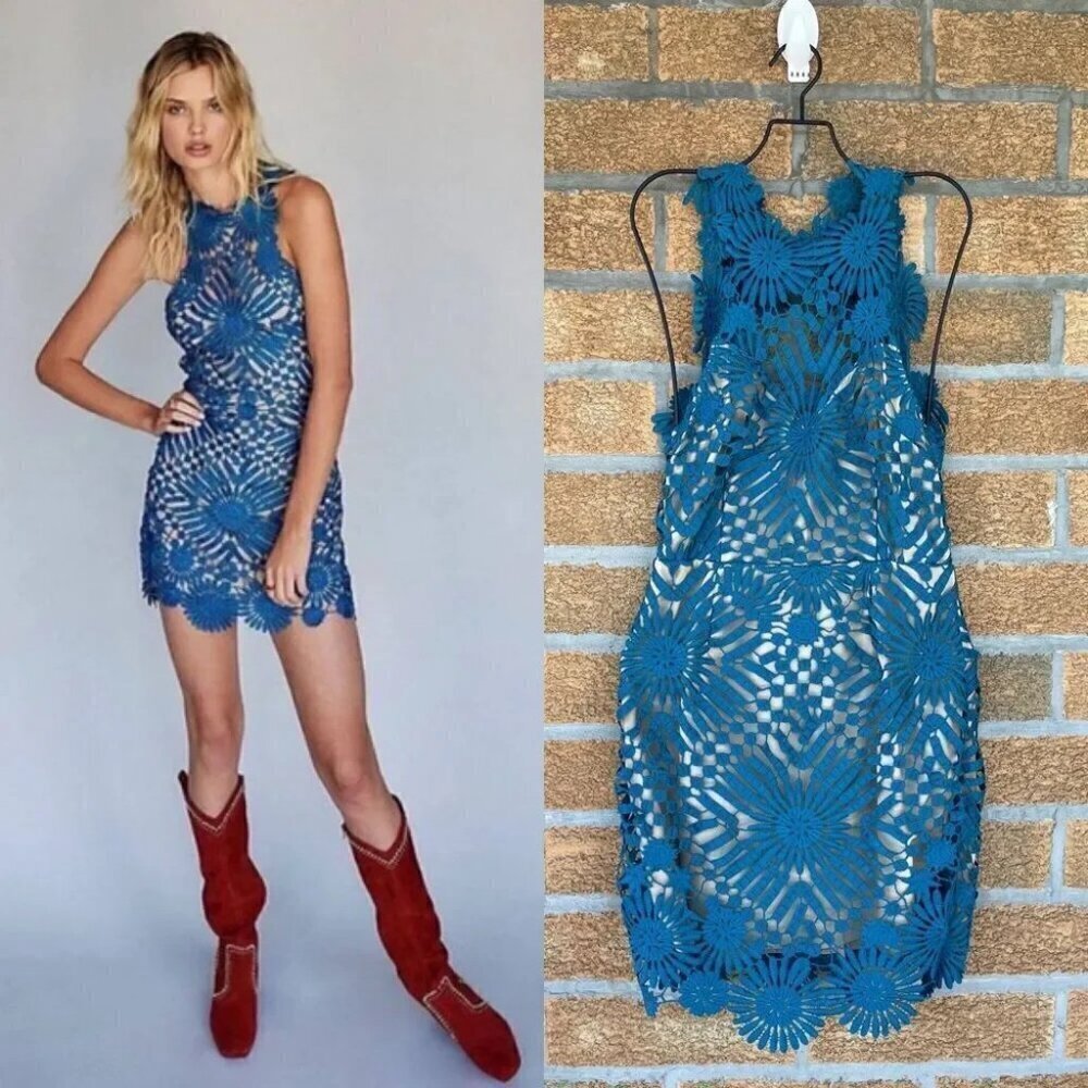 Free People X Saylor Teal Presley Lace Mini Dress medium